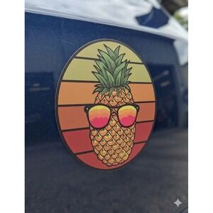 Retro Pineapple Sunglasses Car Magnet 5in Tropical Sunset Beach Vinyl Decal